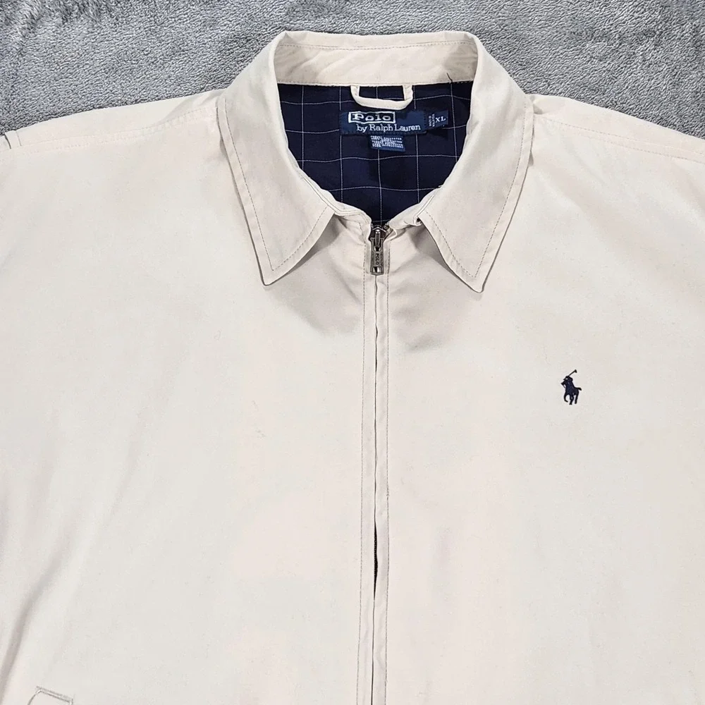 Polo Ralph Lauren Jacket Mens XL Beige Bi Swing Full Zip Plaid Lined